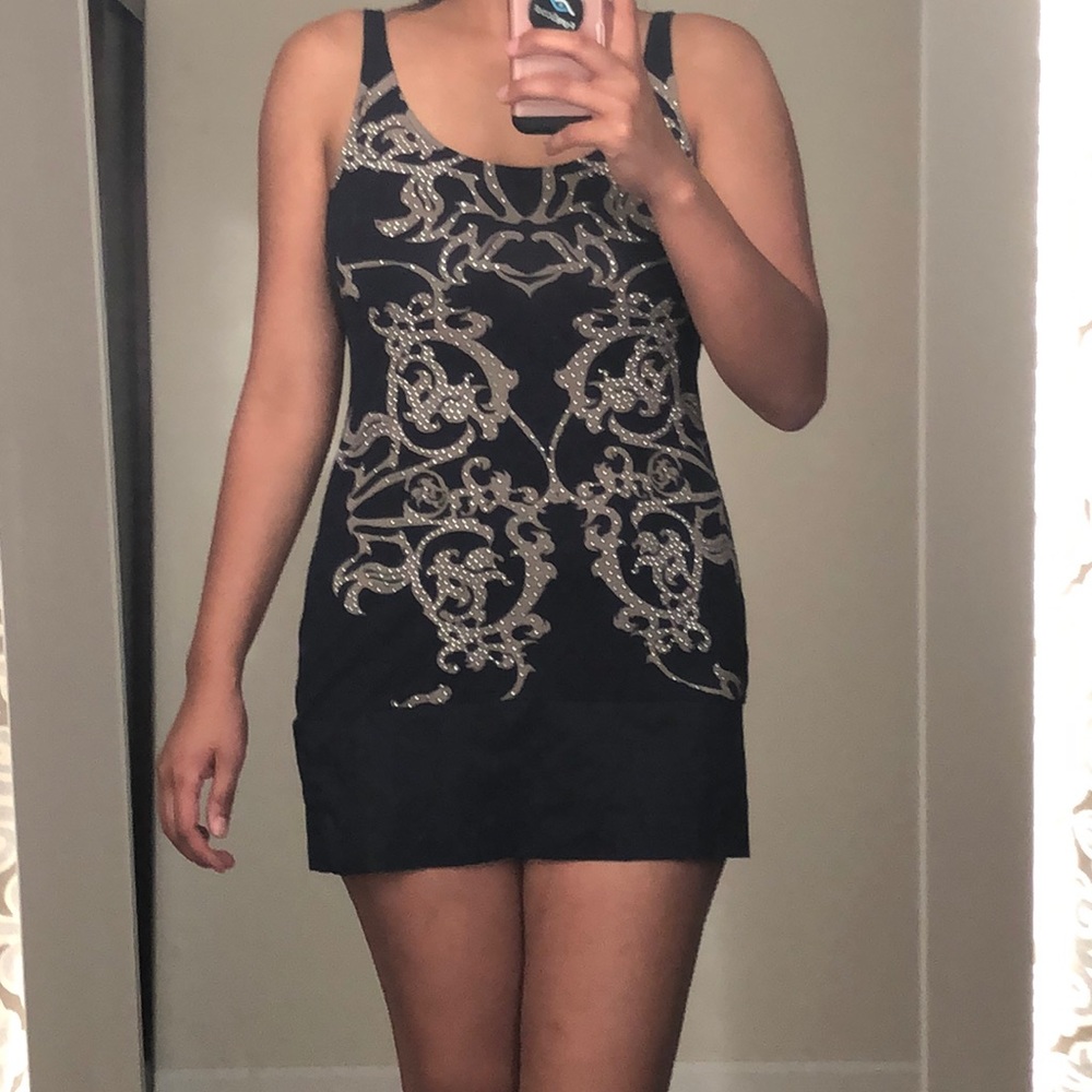 Express Blue Gray Embellished Tank Top Dress